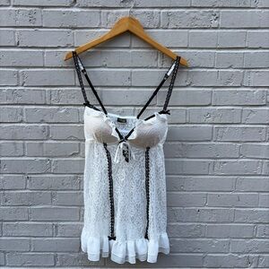 Seductivewear by cinema White Lace Babydoll Lingerie with Black Straps